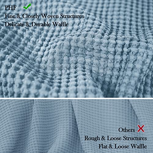 Image of PHF 100% Cotton Waffle Blanket Lightweight Breathable, King Size Dusty Blue | Pre-washed Soft Cozy Summer Throw for Hot Sleepers, Textured Decorative Layer for Bed Couch Sofa Guest Room, Giftable