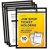 Job Ticket Holders 9x12 - (10 Pack), 8.5 x 11 Letter Size, Dry Erase Pockets, Clear & Black Plastic Sleeves - Reusable, Water-Resistant