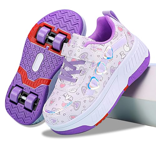 Hearda Zapatillas con Ruedas Niña, 2 en 1 Zapatillas con Ruedas,Patines Multiusos Zapatos Deportivas al Aire Libre con 4 Retráctil, Niño Zapatos Apatillas de Skateboard