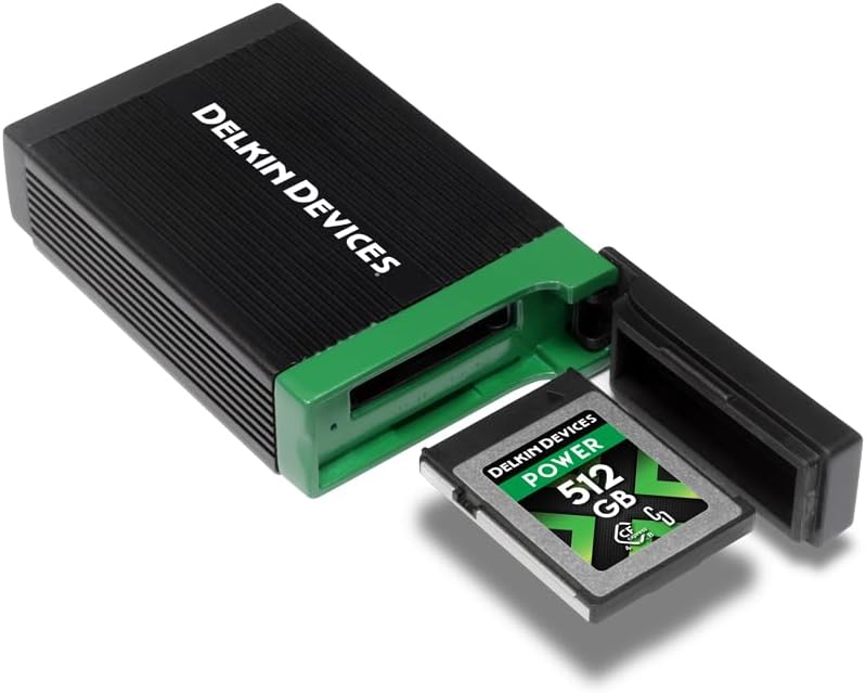 Delkin Devices USB4 CFexpress Type B Card Reader – 40Gbps Compatible with Thunderbolt™, Aluminum Build, Plug & Play, Built-in Card Storage, Windows & Mac Compatible (DDREADER-60)