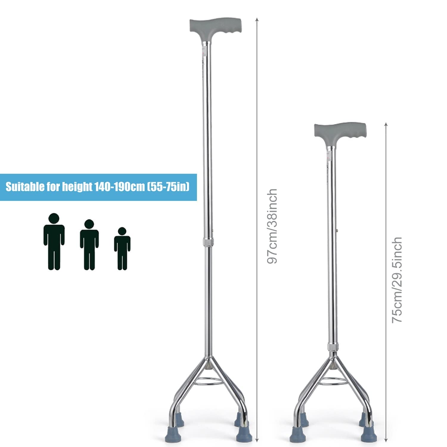Bastón cuádruple con base pequeña, bastón ajustable con base de 4 puntas, para hombres o mujeres diestros o zurdos, estrella de luz plateada
