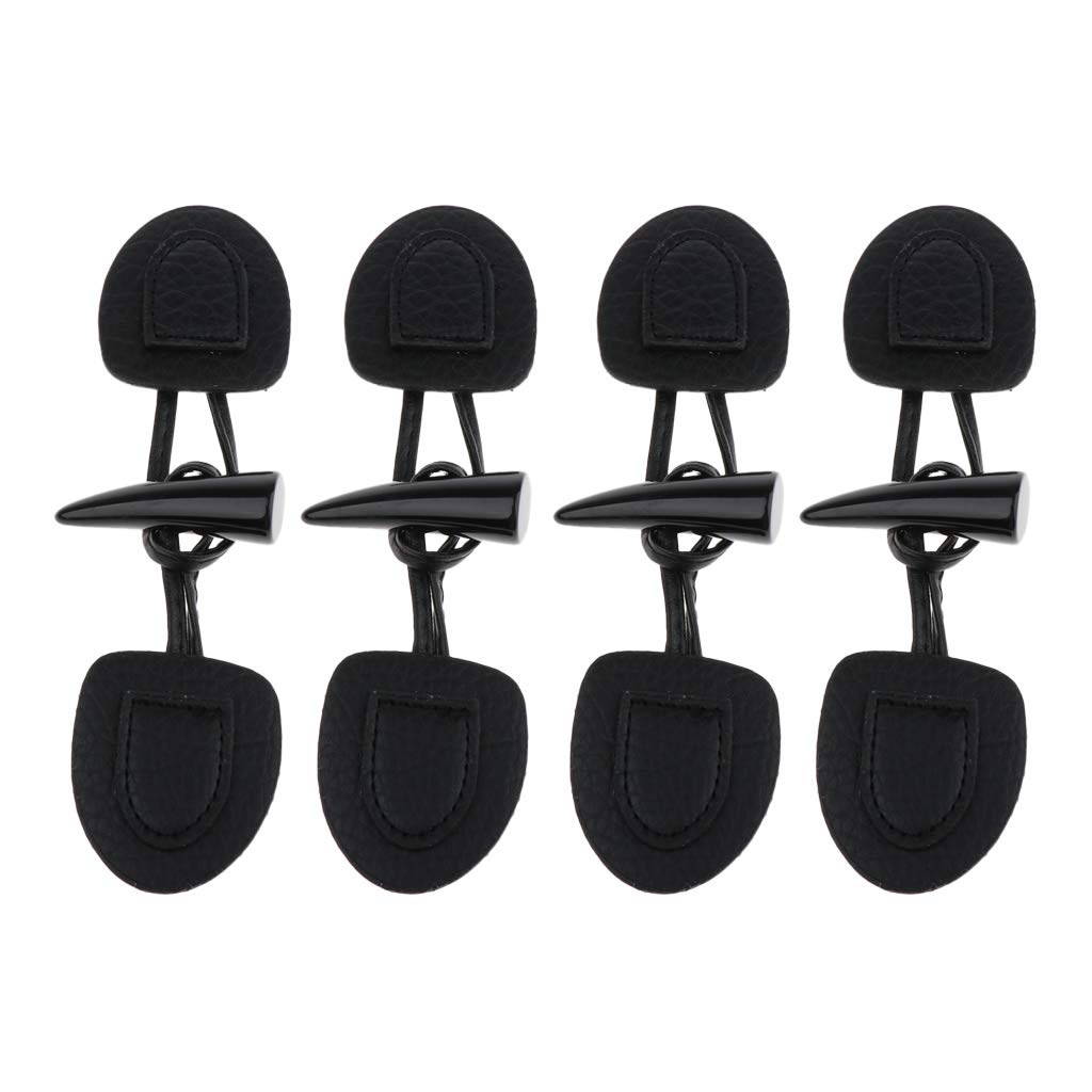 4 Paires De Boutons En Corne Et Cuir - Boutons à Bascule Vintage Pour Vêtements DIY - Noir