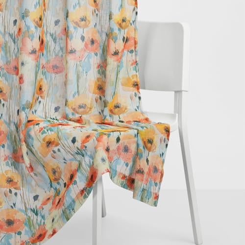 Image of haus & kinder Sheer Door Curtain 7 Feet Long Pack of 1 Door Curtain, 7 Feet Curtain for Door, Light-Filtering & Breathable (Bloom Impression, Multicolor 114x213cm)