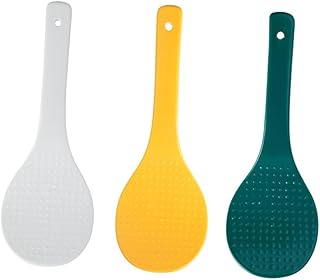 3 piezas Cuchara para Arroz de con Mango Antiadherente Resistente al Calor Pequeño Colores Blanco Verde y Amarillo Utensilio Práctico para Cocina