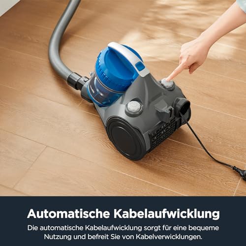 Eureka WhirlWind Staubsauger Beutellos, Leistungsstark, Kompakt und Leicht, für Hartböden und Teppich, HEPA-Filter, 8m Aktionsradius, 700W, 1,5L, Blau
