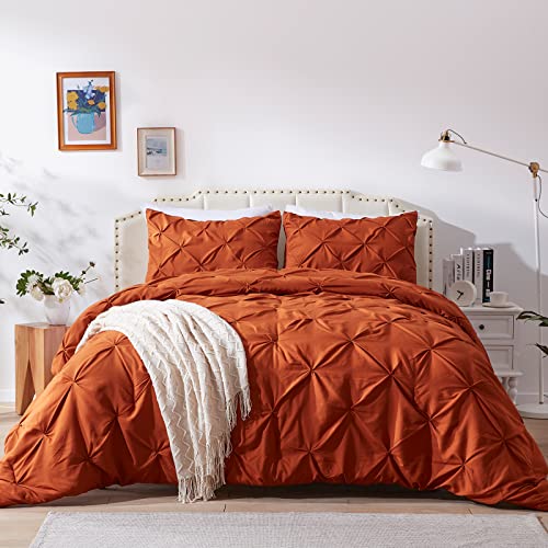 Nexhome King Comforter Set Pintuck Rust Comforter Set Soft Pinch Pleat Microfiber Lightweight Down Alternative All Season 3 Pieces Bedding Comforters & Sets（1 Comforter 2 Pillow Shams） #TOP2