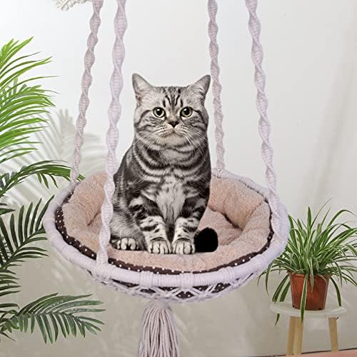 laddawan Macramé Hanging Cat Hammock - Cat Bed Indoor Cat Swing Nest Cat Lover Gifts