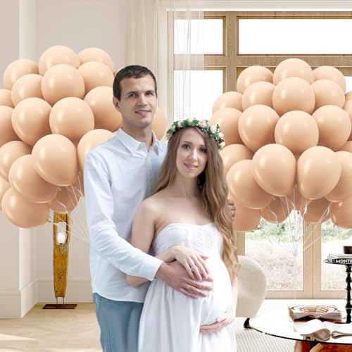 Image of Nude Balloons 12 inch, Beige Latex 50pcs Party Balloons | Neutral, Baby Shower, Gender Reveal, Birthday Party Decorations