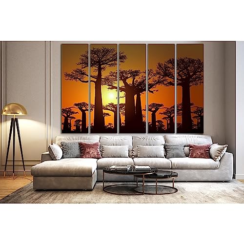 Lienzo de Baobab Silhouettes At Sunset para decorar una pared grande de dormitorio 3