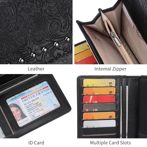 Image of FALAN MULE Wallets for Women Trifold Wristlet Wallets Large Capacity RFID Blocking Ladies Purse Credit Card Holder