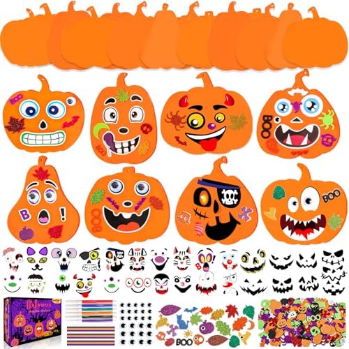 Natonhi 430Pcs Halloween Crafts Kit, Halloween Activitie Foam Pumpkin with Pumpkin Face Stickers for Kids DIY Art and Craft Set Holiday Decoration Party Favors Supplies