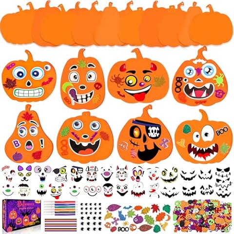 Natonhi 430Pcs Halloween Crafts Kit, Halloween Activitie Foam Pumpkin with Pumpkin Face Stickers for Kids DIY Art and Craft Set Halloween Decoration Party Favors Supplies Cover