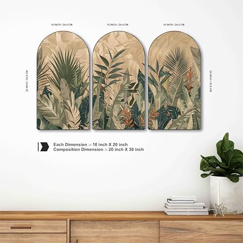 Image of Livin'luxe Tropical Green Leaf Wall Painting | Modern Botanical Triptych Art on MDF | Set of 3 Panels Jungle Theme Wall Decor for Living Room, Bedroom, Dining & Office (20 x 30 Inch) RPNS-36