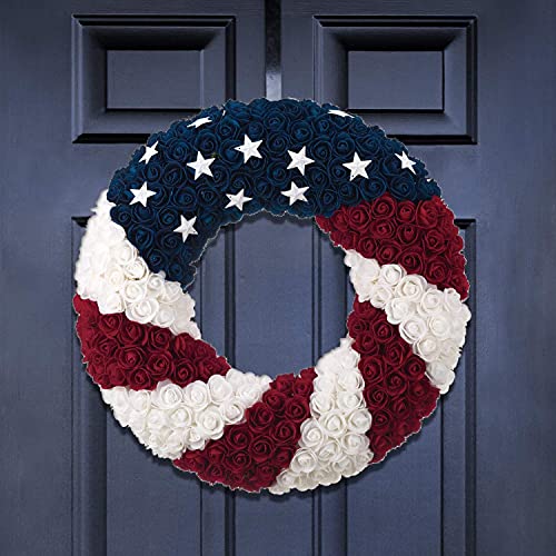 One Holiday Way 21-Inch Patriotic Red, White & Blue Foam Rose American Flag Front Door Wreath - Decorative 4Th Of July Stars & Stripes Indoor Outdoor Decoration - Memorial Day Veterans Home Decor #TOP4