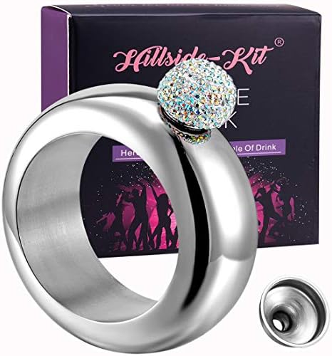 Hillside-Kit Bracelet Bangle Flask Handmade Crystal Lid Creative 304 Stainless Steel Flask Gift For Women Girls Men Party Flask Hidden Flask Bracelet Funnel Set 3.5oz