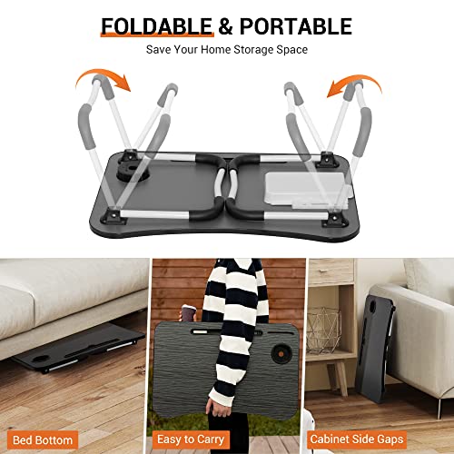 Decosis Laptop Bed Desk, Lap Bed Table With Storage Drawer & Cup Holder & Tablet Stand, Foldable Breakfast Tray Portable Lap Standing Desk For Reading Writing, Suitable For Bed, Sofa & Floor Black #TOP3