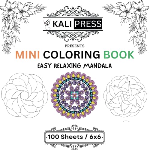 Mini Coloring Book - Easy Relaxing Mandala 6x6 Hand Drawn Illustration For Kids Adults 100 Pages: Bold & Easy Tiny Small Pocket Size Travel Friendly Funny and Cute image 2