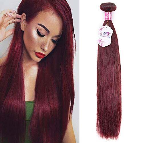 Anruina 99J Red Straight Hair Bundles A Single Bundle 18 inch 100g Single Bundles 8A Brazilian Virgin Human Hair Extensions Weave Red Straight Hair (18, 99j)