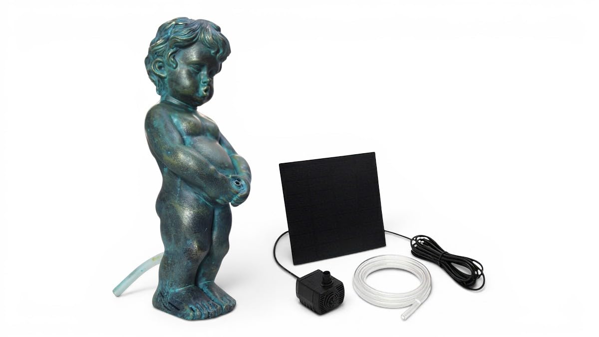 Arnusa Fontanna solarna figurka do basenu z pompą solarną i strumieniem wody dekoracja ogrodowa z polireliny miedzianej 11x12x31 cm