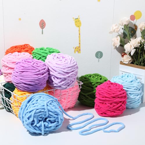 Image of Timgle 32 Skeins Chunky Chenille Yarn for Crocheting, 1470 Yards Bulky Thick Fluffy Yarn Soft Velvet Plush Yarn for Hand Knitting Blanket Crafts Project (Stylish Color)