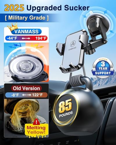 Image of VANMASS Car Phone Mount, Universal Cell Phone Holder for Car Dashboard, Windshield, Air Vent with One-Click Release Button, Compatible with iPhone, Samsung, Google, LG, HTC & More Smartphone