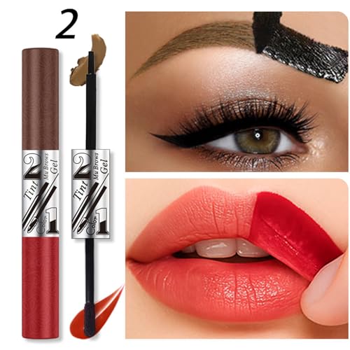 2-in-1 Peel-Off Brow Tint & Lip Stain, Water-Resistant Long-Lasting Formula for Brows and Lips（02#） — view 2