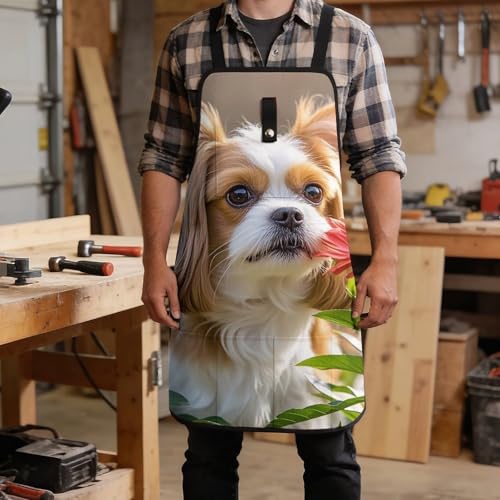 Delantal de trabajo unisex con diseño Shih Tzu y flores miniatura 5