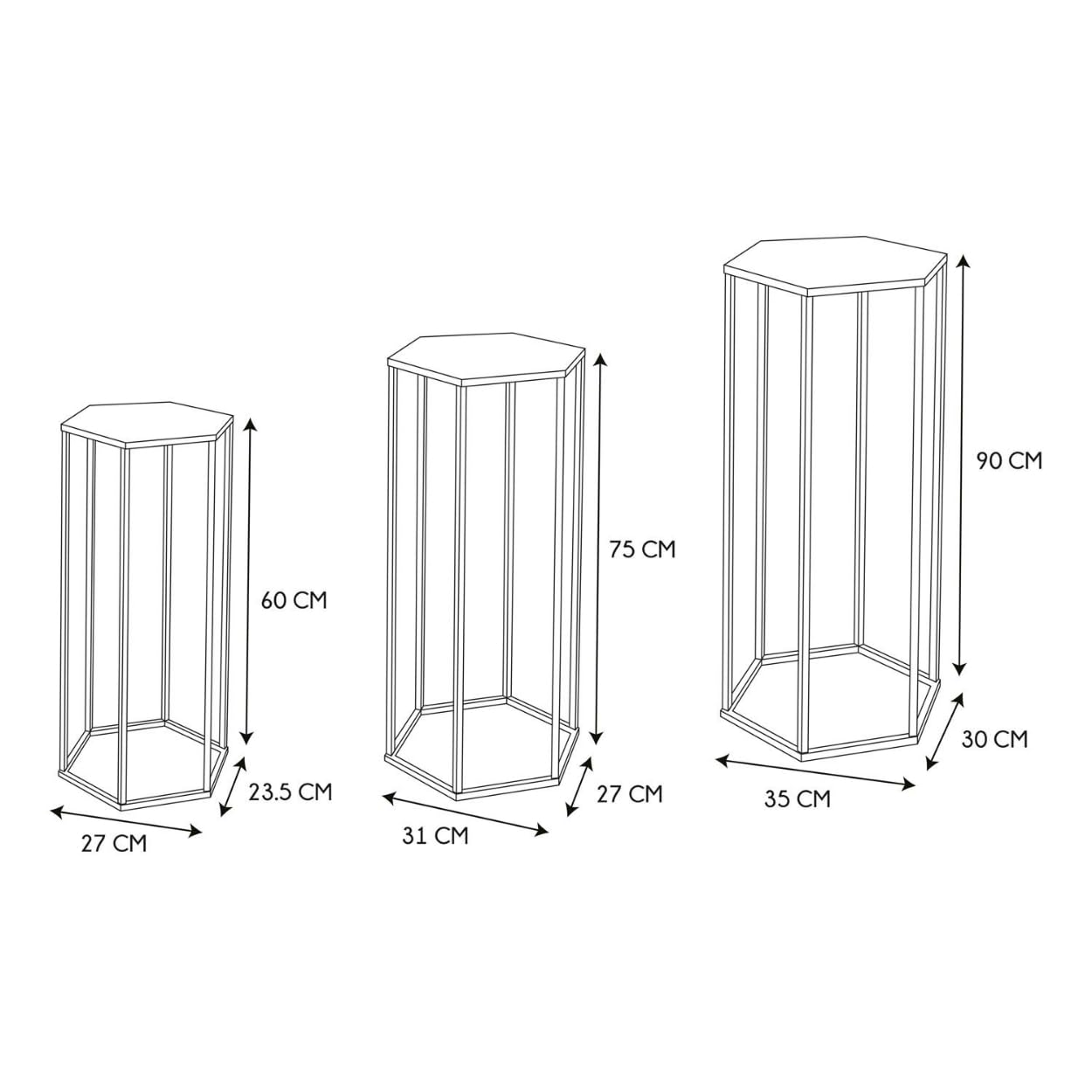 Lot de 3 supports pour plantes en métal noir