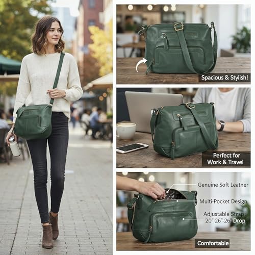 Image of Oak Leathers Women's Crossbody Bag - Genuine Leather Crossover Shoulder Purse With Adjustable Sling Strap - Medium Size