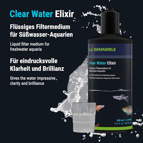 Dennerle Clear Water Elixir, 500 ml - Flüssiges Filtermedium zur Wasserklärung, Pflege und Vorbeugung, Wasseraufbereiter für Aquariumwasser