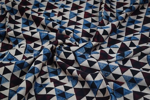 Image of Ethnics of Kutch Women's Ajrakh Modal Silk Natural Dye Hand Block Print Unstitched Kurta Fabric (For Lenght - Refer Bullet Point Below)