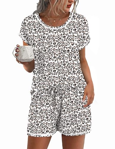 Image of Ekouaer Womens Pajama Sets 2 Piece Soft Short Sleeve Top and Shorts Sleepwear Round Neck Pjs Lounge Set with Pockets