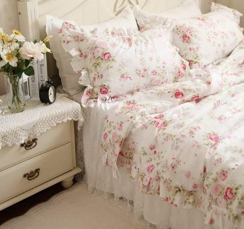 Kolachic Country Rose Roses Pink Floral Flower Duvet Cover Bedding Set 3 Pieces, 1 Duvet Cover & 2 Pillowcases 100% Cotton (Full) #TOP3