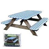 CAMPER MATTERS Picnic Table Cover with Bench Covers, Wind Resistance, Water and Oil Proof, Strong Re