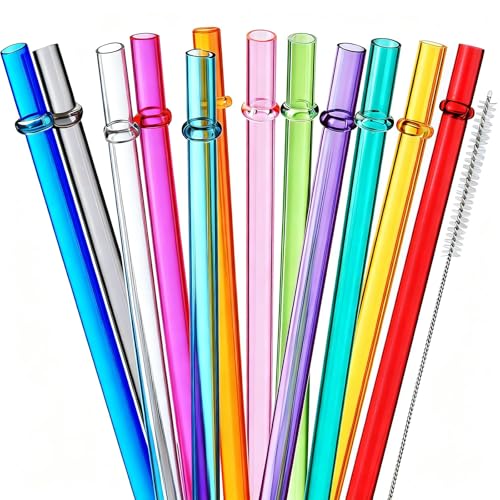ALINK 24 Pcs Reusable Straws 10.5 Inch Long Tritan Hard Plastic Straws with 4 Brushes 12 Colors Clear Repacement Straw for 30oz 20oz 16oz Tumbers Stanley Starbucks YETI Mason Jars BPA Free