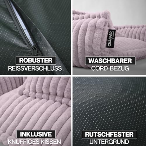 noviclass® Katzensofa Chaffar | Katzenbett Hundebett Hundesofa | Orthopädische Matratze | Moderner Stil | Cord-Design Größen (Zartrosa, M (80cm))