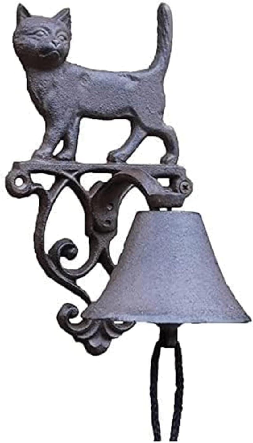 TIST Iron Door Knocker Cast Iron Cat Shape Door Knocker Vintage Front Door Pull Ring Farmhouse Garden Manual Doorbell Decor Surface-Mounted Installation