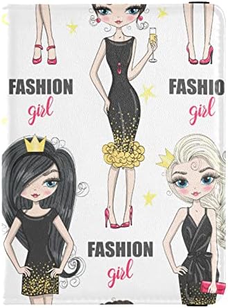 OTVEE Passport and Vaccine Card Holder Combo, PU Leather Passport Holder with Vaccine Card Slot, Cartoon Fashion Girl Passport Wallet RFID Blocking, Passport Cover Case for Women Men