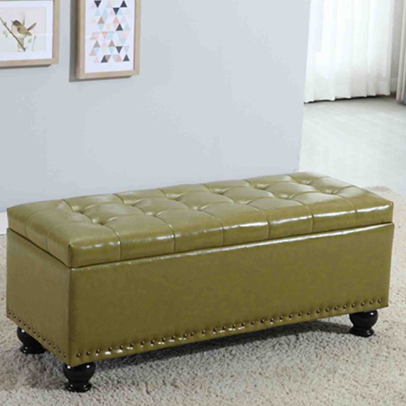 Tabouret de rangement en cuir PU et détails rivets style classique pour bout de lit