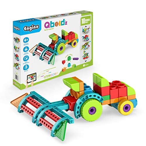 Engino: Qboidz Farm Tractor - 10 Model Brick Building Set, Toy Construction, Coloring-Math Activities, Stack-Click Assembly, STEM Play-Learn, Kids 4+