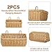 Tioncy 2 Pcs Woven Hanging Wall Baskets for Storage Boho Style Hanging Storage Plastic Woven Baskets with 4 Hooks for Kitchen Garden Living Room(Light Brown,Imitation Rattan Plastic)