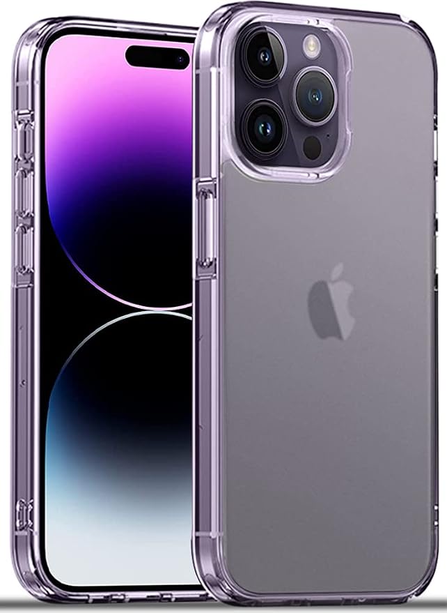 AmazonBasics Polycarbonate Ultra Hybrid Matte Camera Protection Back Cover Case For Iphone 14 Pro - Translucent Matte, Clear Matte