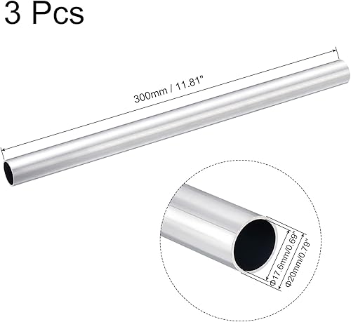 Miniatura 2 de uxcell 6063 Tubo redondo de aluminio 0.787 in OD 0.693 in Diámetro interior 11.811 in Longitud Tubería 3 PC