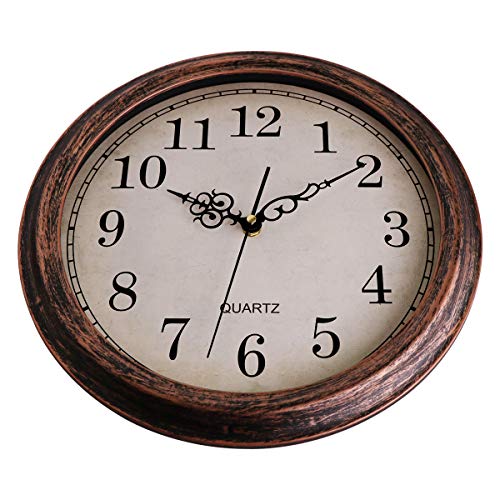Lumuasky 13 inch Large Silent Non-Ticking Round Classic Clock Retro Quartz Decorative Battery Operated Wall Clock for Living Room Kitchen Home Office (Bronze)