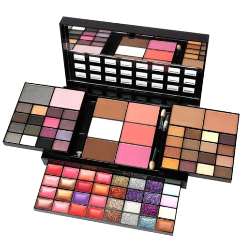 BKSYOFU Juego de maquillaje de combinación de colores de labios, sombra de ojos de 74 colores, juego de discos de sombra de ojos, corrector mate perla, maquillaje de belleza