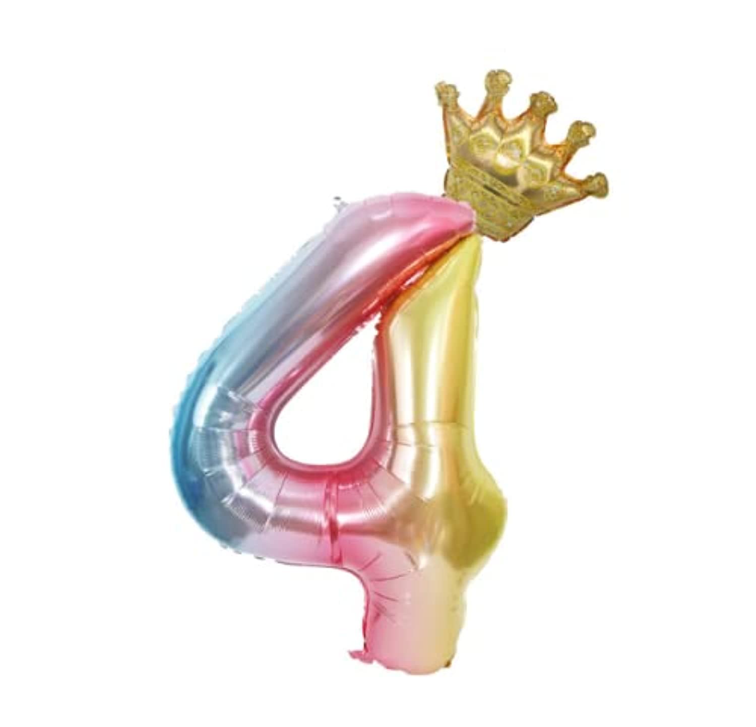 Large Rainbow Number Balloons Birthday Number 4 Balloon with Detachable Crown Air Helium Digital Balloon Kids Birthday Party Decorations 40inch Number 4