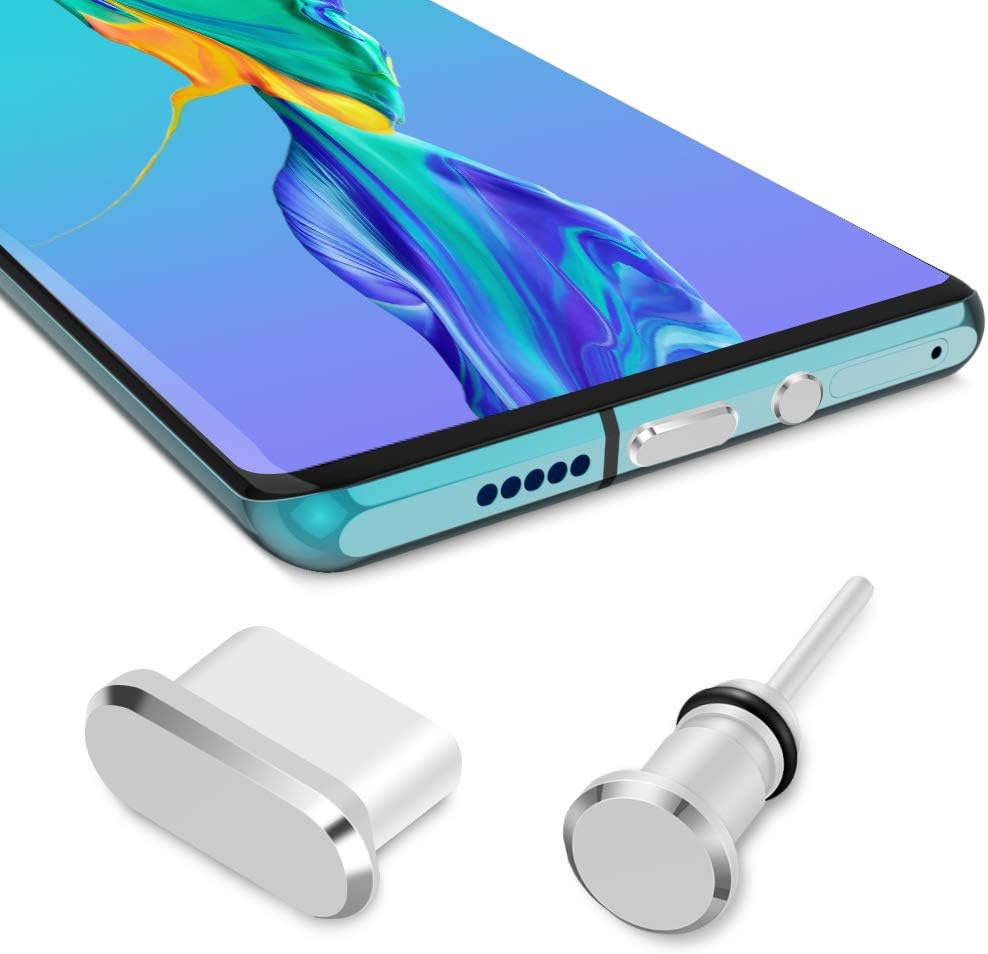 iMangoo Type C Anti Dust Plug Set, Type C Pluggy & 3.5mm Earphone Pluggy Protect USB-C Port Headphone Jack for Samsung Galaxy Note 10 Galaxy A71 5G A21 A20/30 A11 A31 A51 MOTO G Stylus Power Silver
