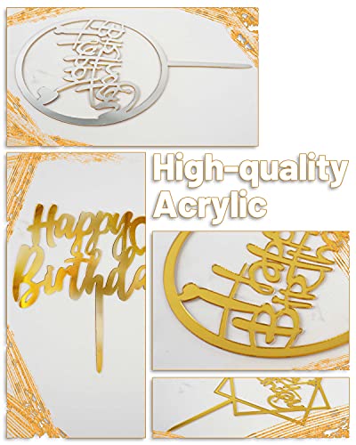 18 Pcs Gold Happy Birthday Acrylic Cake Decoration, Double-Sided Glitter Of Birthday Cake Topper For Children Or Adults #TOP2