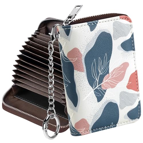 Image of Mayski Credit Card Holder, Zipper Credit Card Wallet for Women, Small Accordion Card Cases Holder, KeyChain Wallet, Business Card Holder, Desert Leaf