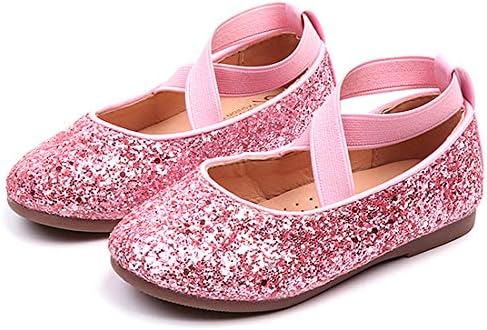 PrettyQueen Toddler Little Girls Glitter Dress Shoes Slip On Ballet Mary Jane Flats for Princess Wedding Party School Pink